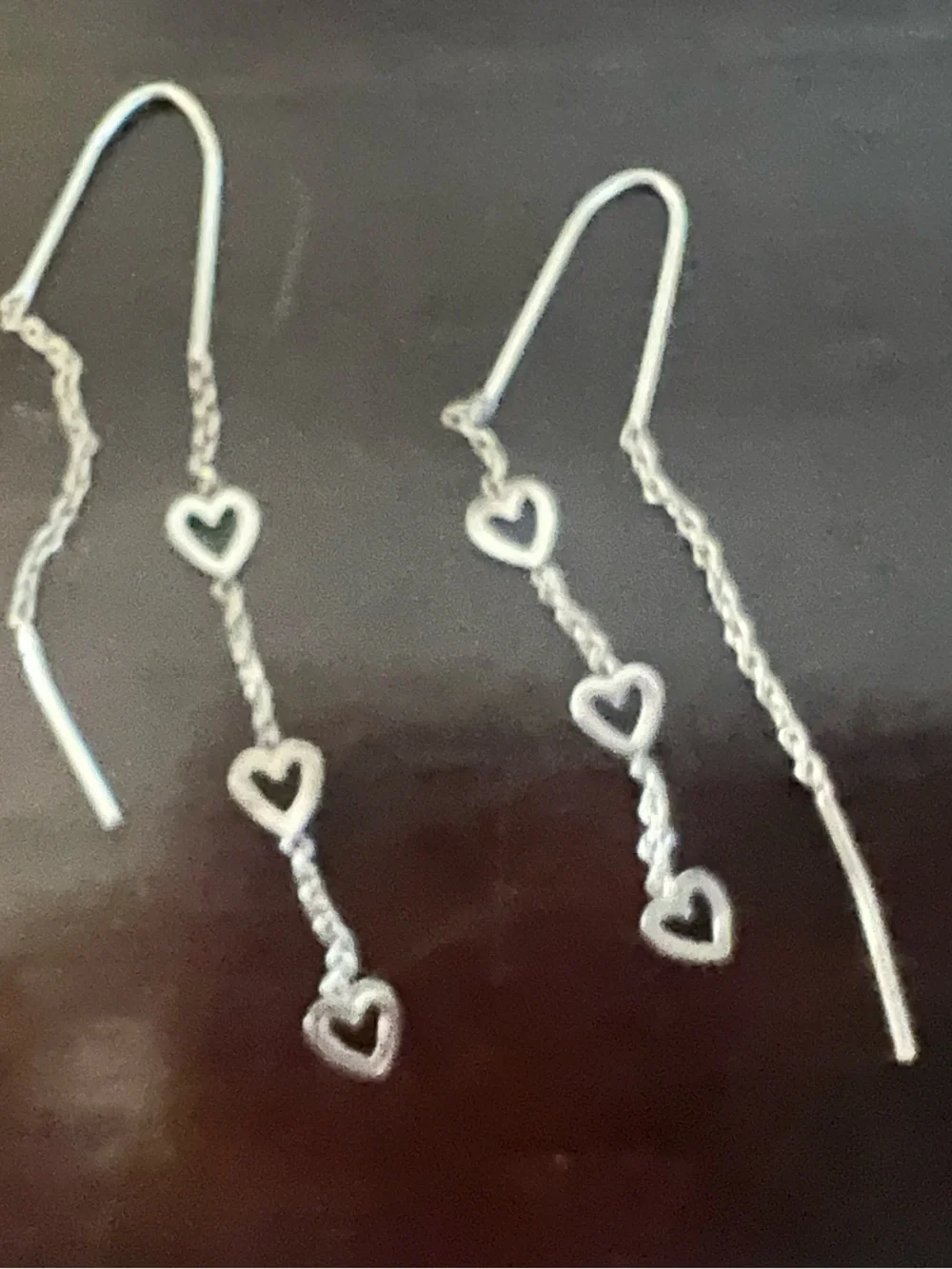 Dainty Silver Heart Threader Earrings - Three-Heart Drop